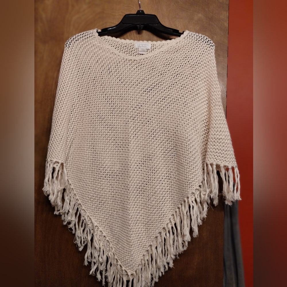 Christopher & Banks Vintage Boho Style Crochet Poncho in Cream